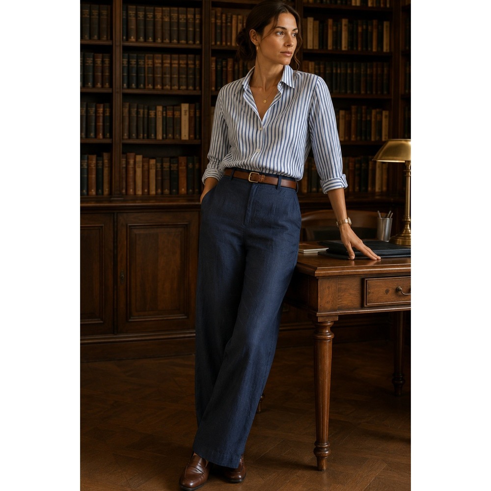 Asprey London 100% Linen Trousers Y2K Luxury US 6 Wide Leg Pants Made in Italy